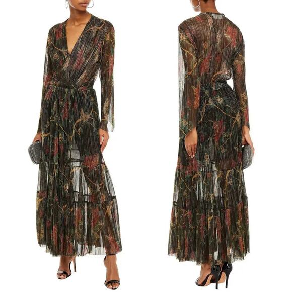ba&sh Hendrix Floral Metallic Plissé Knit Long Sleeve Maxi Dress Size 0 XS Black - Picture 14 of 15